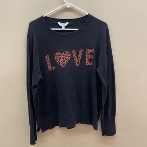 XXL Black Sweater w/ LOVE in brown leopard print 🐾